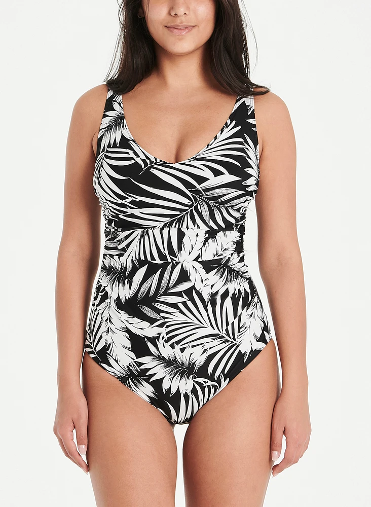 Leaf Print One-Piece Swimsuit