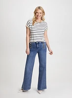 Cap Sleeve Tee & Button Detail Wide Leg Jeans