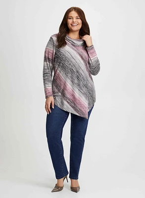 Asymmetric Stripe Print Top & Straight Leg Jeans