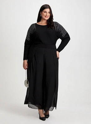 Rhinestone Motif Sweater & Wide Leg Pants