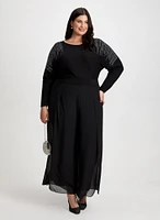 Rhinestone Motif Sweater & Wide Leg Pants