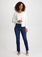 Raised Stripe Motif Cardigan & Embroidered Jeans