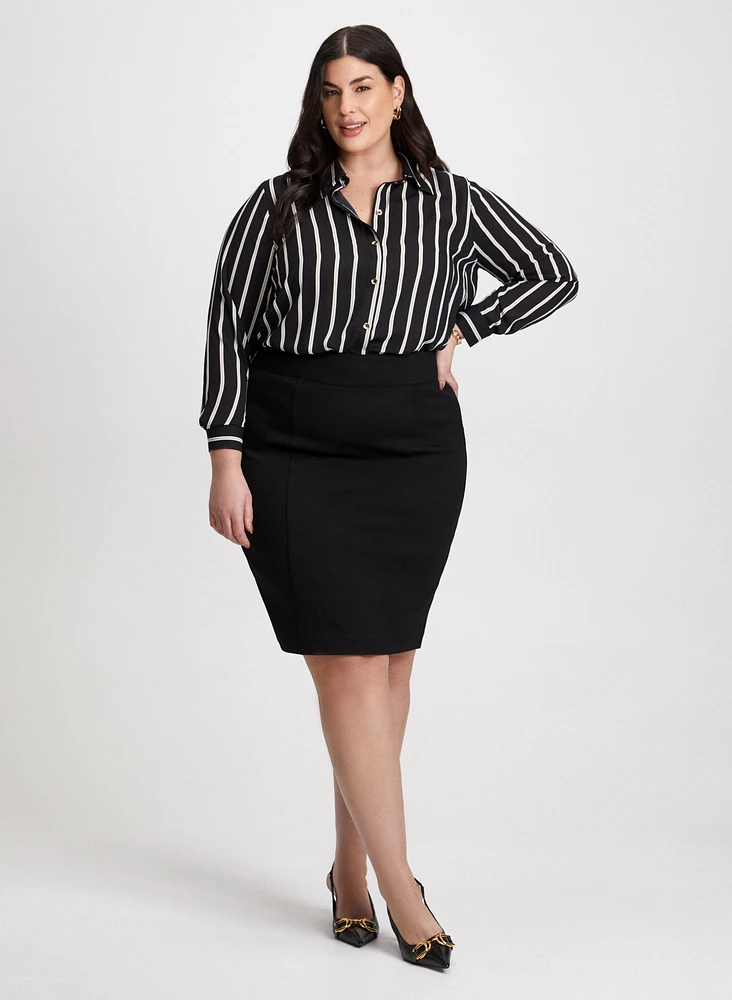 Stripe Print Blouse & Pencil Skirt