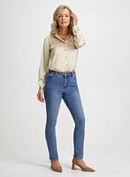 Satin Shirt & Slim Leg Jeans