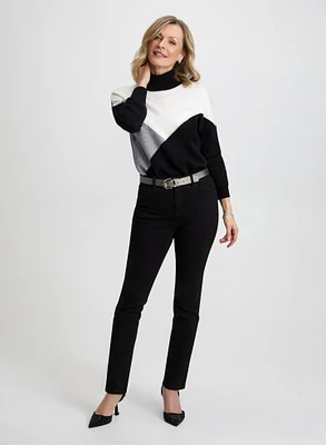 Colour Block Sweater & Rhinestone Detail Jeans