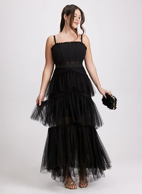 Robe bustier avec jupe en tulle étagée