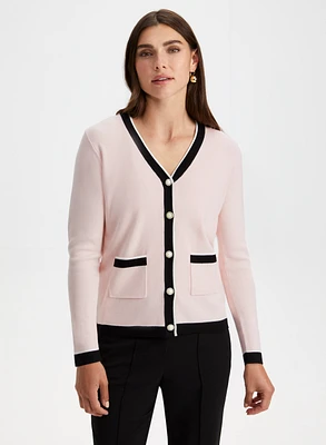 Pearl Button Two-Tone Cardigan