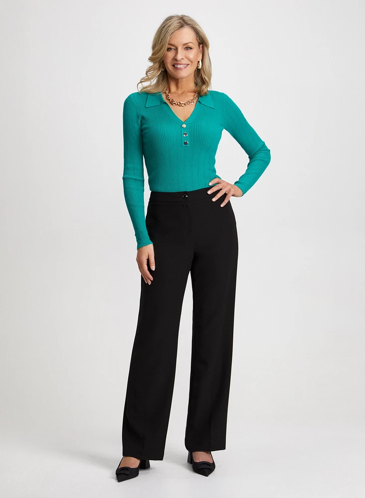 Pointelle Knit Sweater & Modern Fit Straight Leg Pants