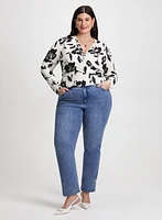 Wrap-Style Top & Straight Leg Jeans