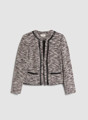 Vegan Leather Detail Bouclé Jacket