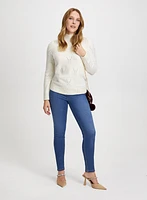 Pointelle Knit Sweater & Slim Leg Jeans