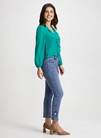 Button Hem Straight Leg Jeans