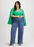 Collarless Jacket & Wide Leg Jeans