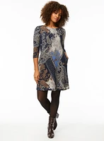 3/4 Sleeve Paisley Motif Dress