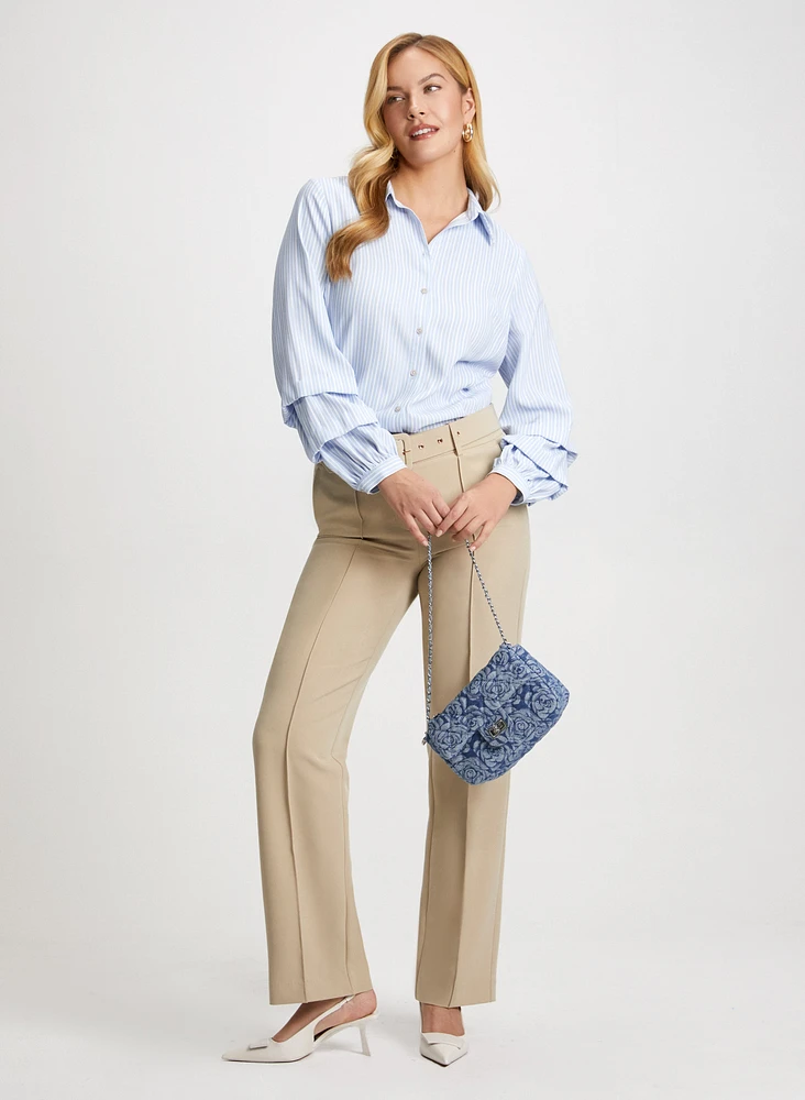 Ruffle Sleeve Blouse & Belted Pants