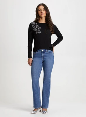 Rhinestone Detail Top & Bootcut Jeans