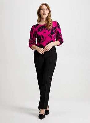 Floral Motif Top & Straight Leg Pants