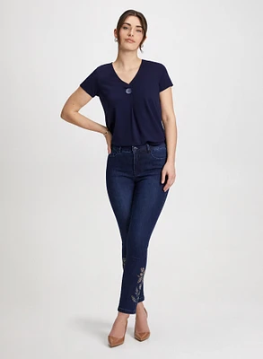 Cap Sleeve T-Shirt & Slim Leg Ankle Jeans