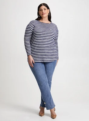 Striped Top & Medium Wash Jeans