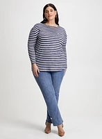 Striped Top & Medium Wash Jeans