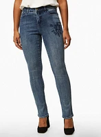 Floral Embroidery Slim Leg Jeans