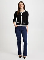 Contrast Trim Cardigan & Bootcut Jeans