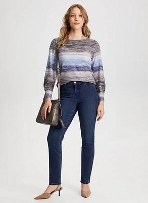 Stripe Print Top & Straight Leg Jeans