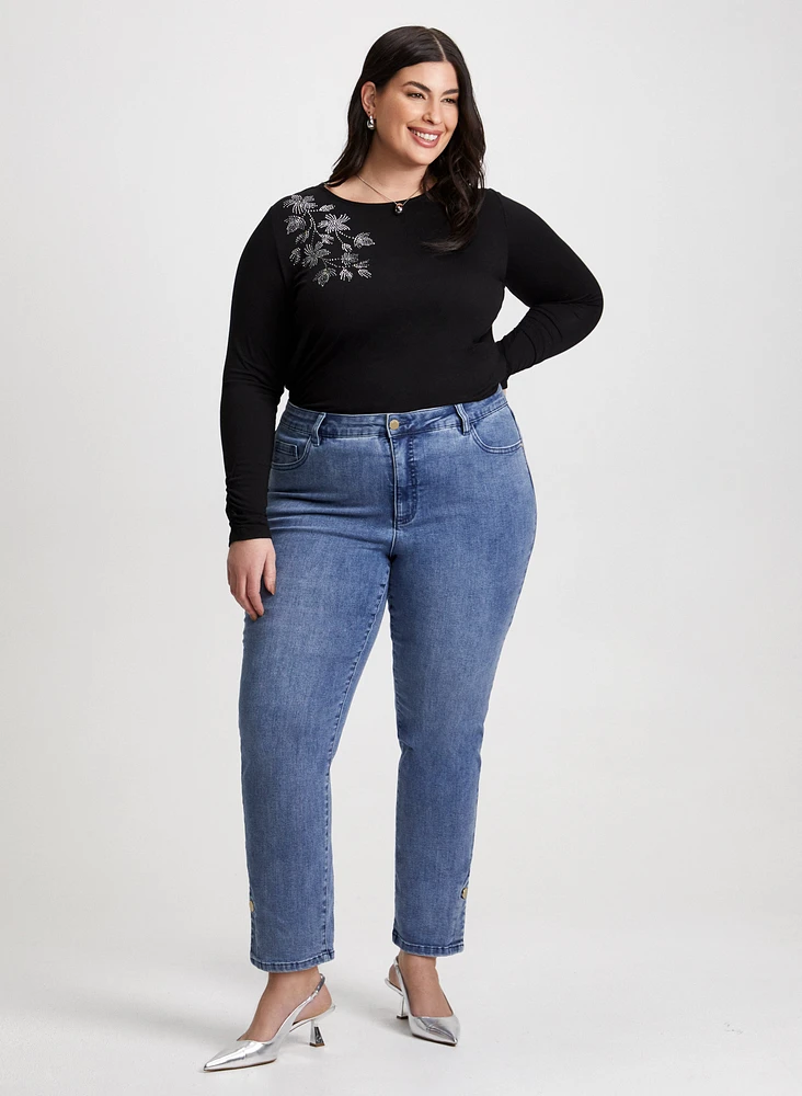 Appliqué Top & Straight Leg Jeans