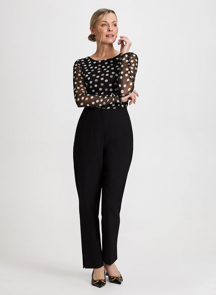 Dot Print Top & Slim Leg Pants