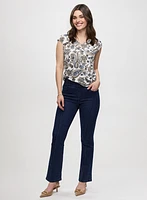 Cap Sleeve Paisley Print Top & Bootcut Jeans