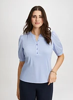 Puff-Sleeve V-Neck T-Shirt