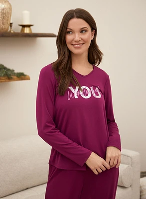 Slogan V-Neck Pyjama Top