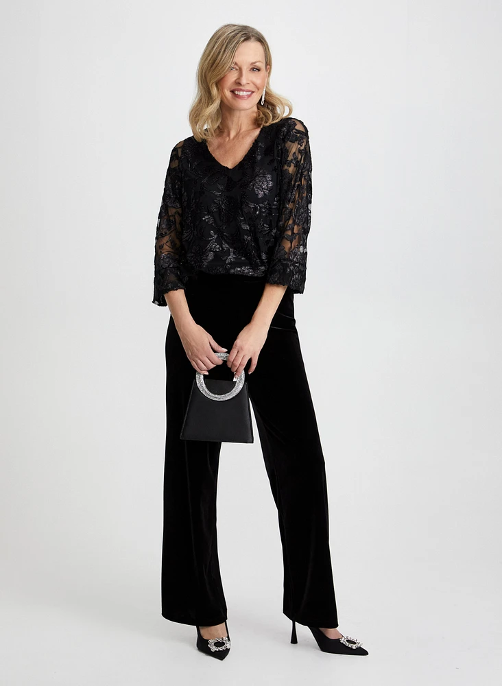 Floral Velour Top & Pull-On Pants