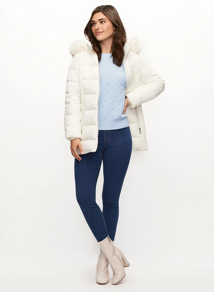 Quilted Coat & Straight Leg Jeans