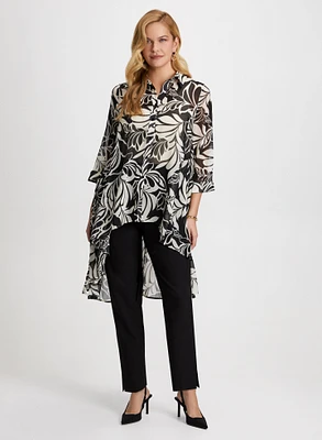 Asymmetric Leaf Print Blouse & Slim Leg Pants