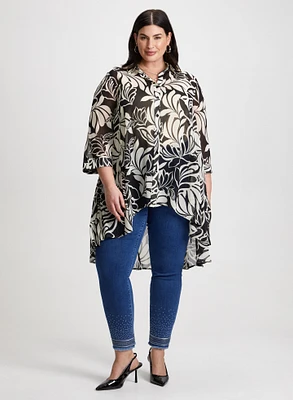 Leaf Print Blouse & Sequin Hem Jeans