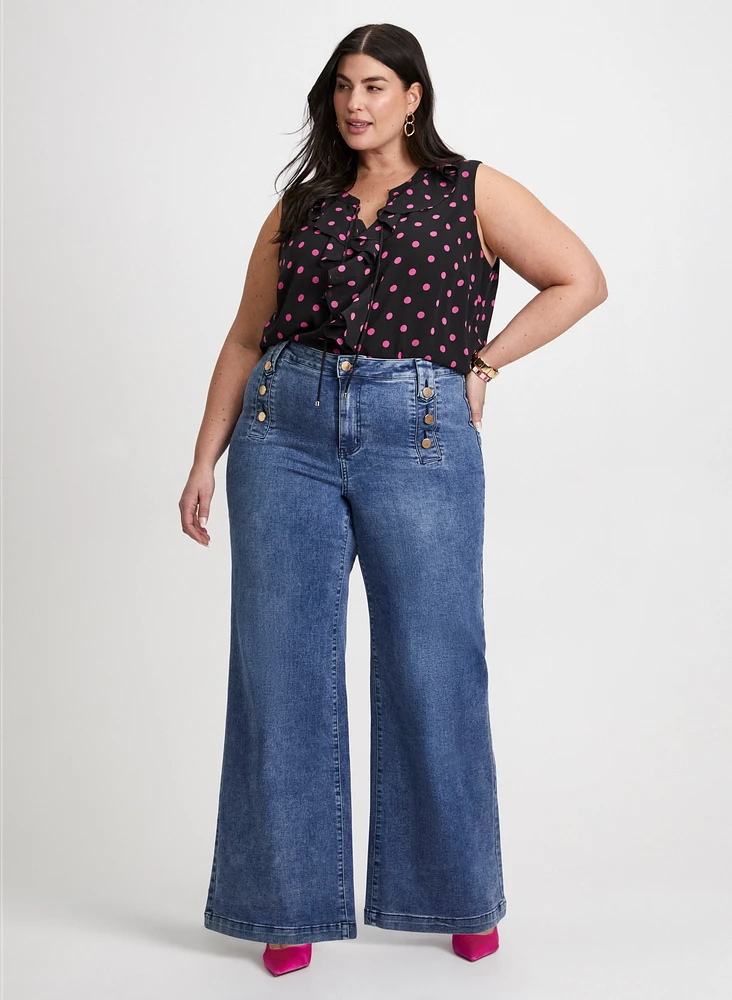 Polka Dot Blouse & Wide Leg Jeans