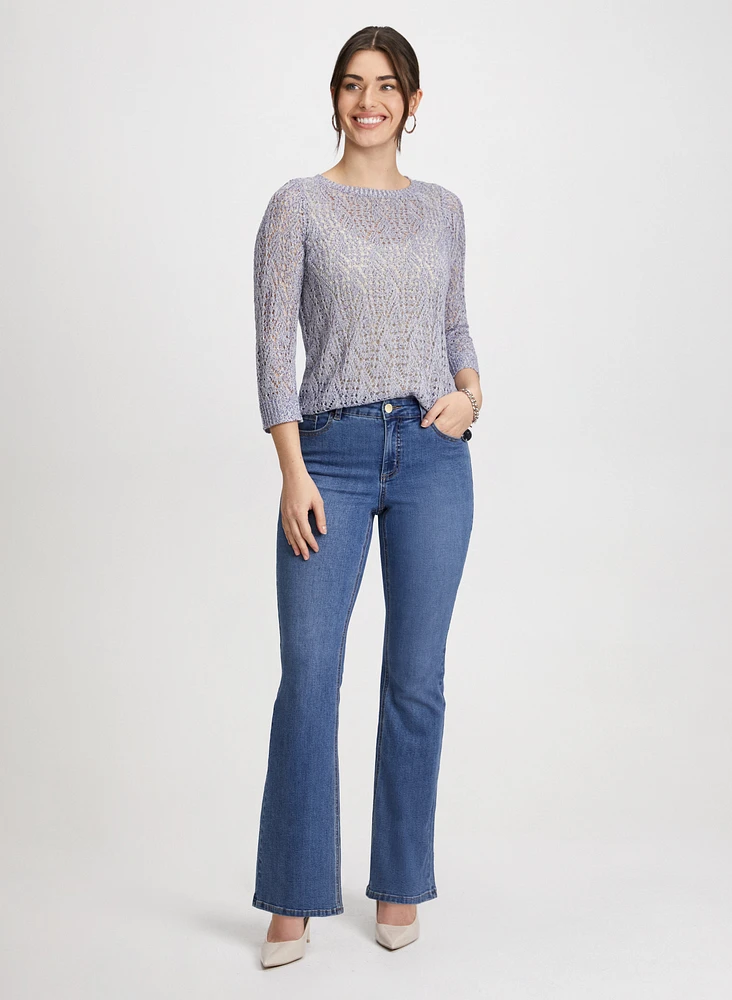 Open Stitch Sweater & Chain Trim Jeans