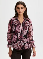 Split Neck Floral Print Top