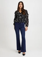 Floral Ruffle Sleeve Blouse & Pull-On Bootcut Jeans