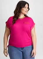 T-shirt uni à détails satinés
