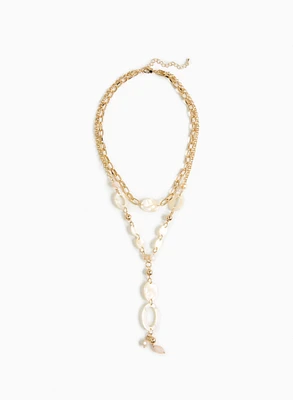 Double-Chain Y Necklace With Beads