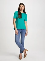 Button Detail Peplum Top & Button Hem Jeans