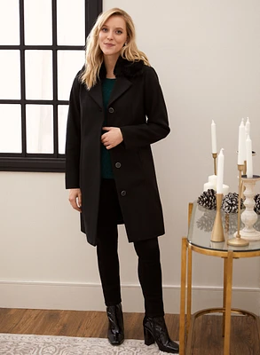 Button Front Stretch Wool Blend Coat