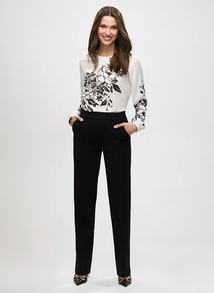 Placement Print Blouse & Straight Leg Pants