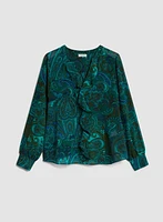 Paisley Print Ruffle Blouse