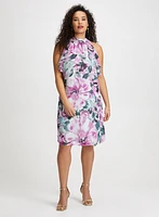 Floral Mock Neck Dress & Cluster Detail Earrings