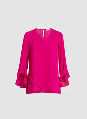 Flutter Sleeve V-Neck Blouse