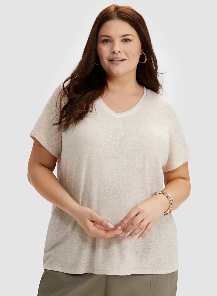 Short Sleeve Foil Detail Top