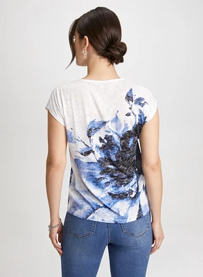 Floral Print Burnout T-Shirt